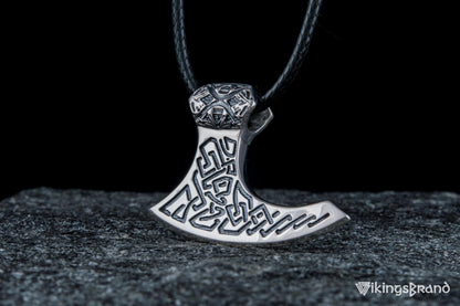 Viking Axe Sterling Silver Pendant with Beautiful Viking Ornament