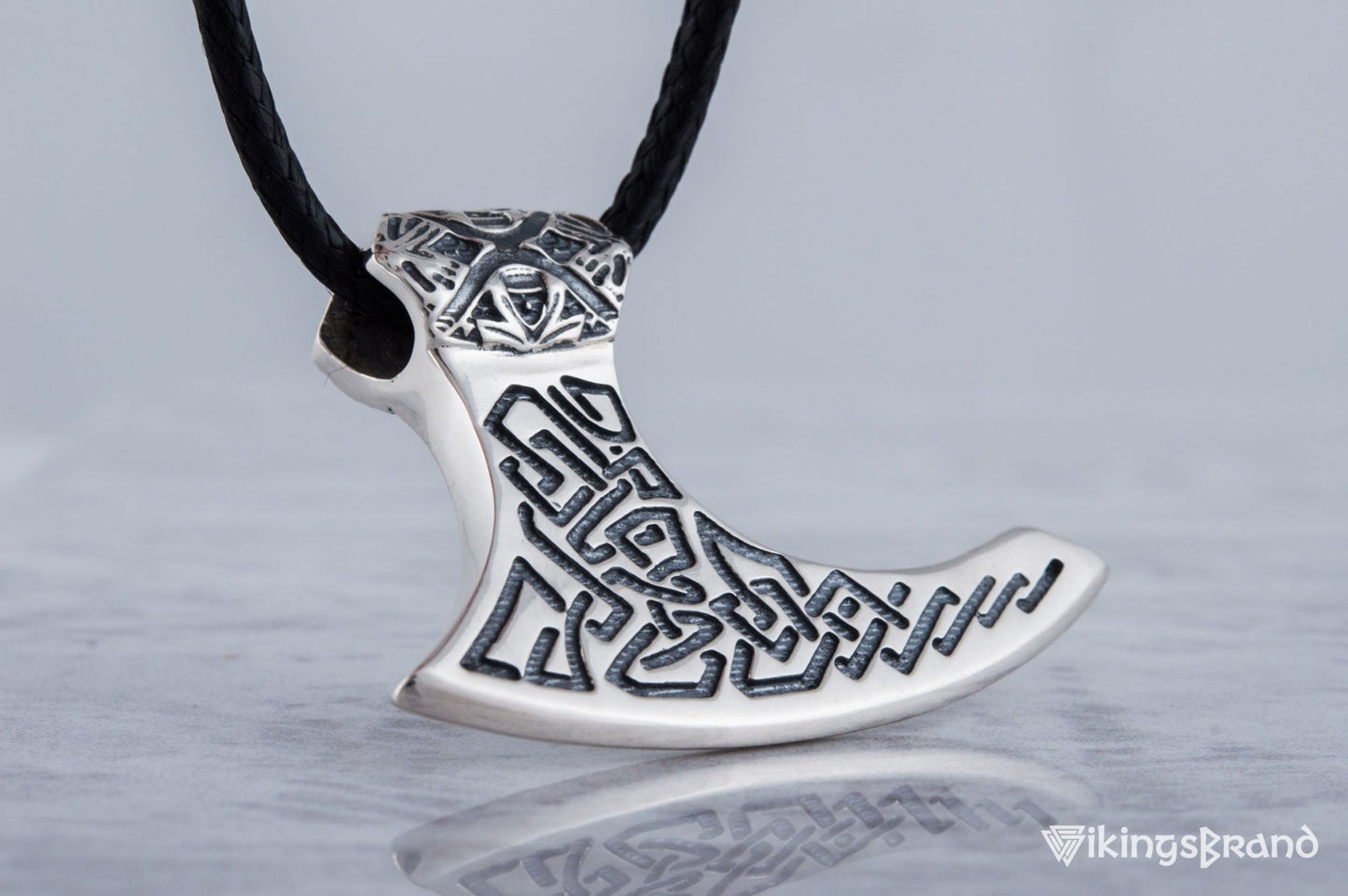 Viking Axe Sterling Silver Pendant with Beautiful Viking Ornament