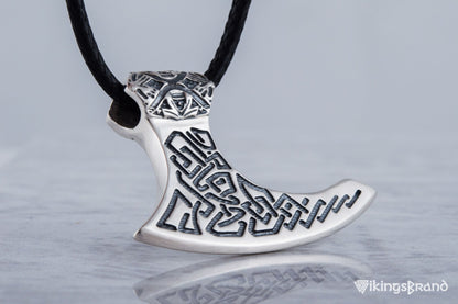 Viking Axe Sterling Silver Pendant with Beautiful Viking Ornament