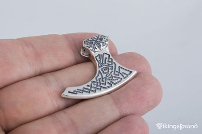 Viking Axe Sterling Silver Pendant with Beautiful Viking Ornament