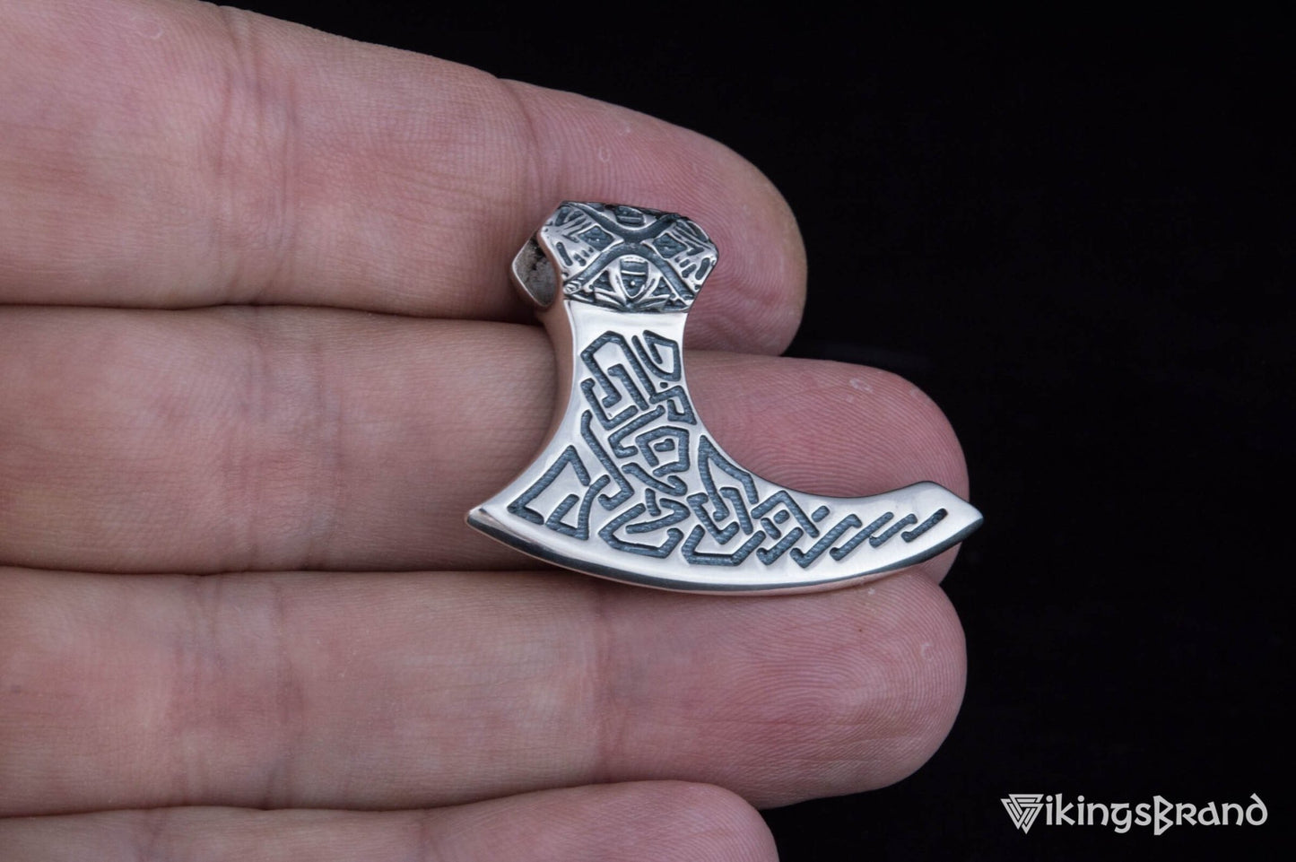 Viking Axe Sterling Silver Pendant with Beautiful Viking Ornament