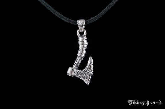 Viking Axe with Ornament Pendant Sterling Silver Norse Jewelry