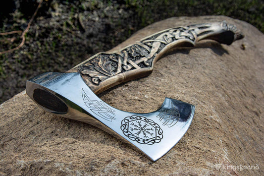 Viking Axe "Grusom bjørn" with Vegvisir and Carved Handle