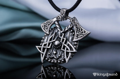 Viking Axes with Shield Sterling Silver Norse Vikings Jewelry