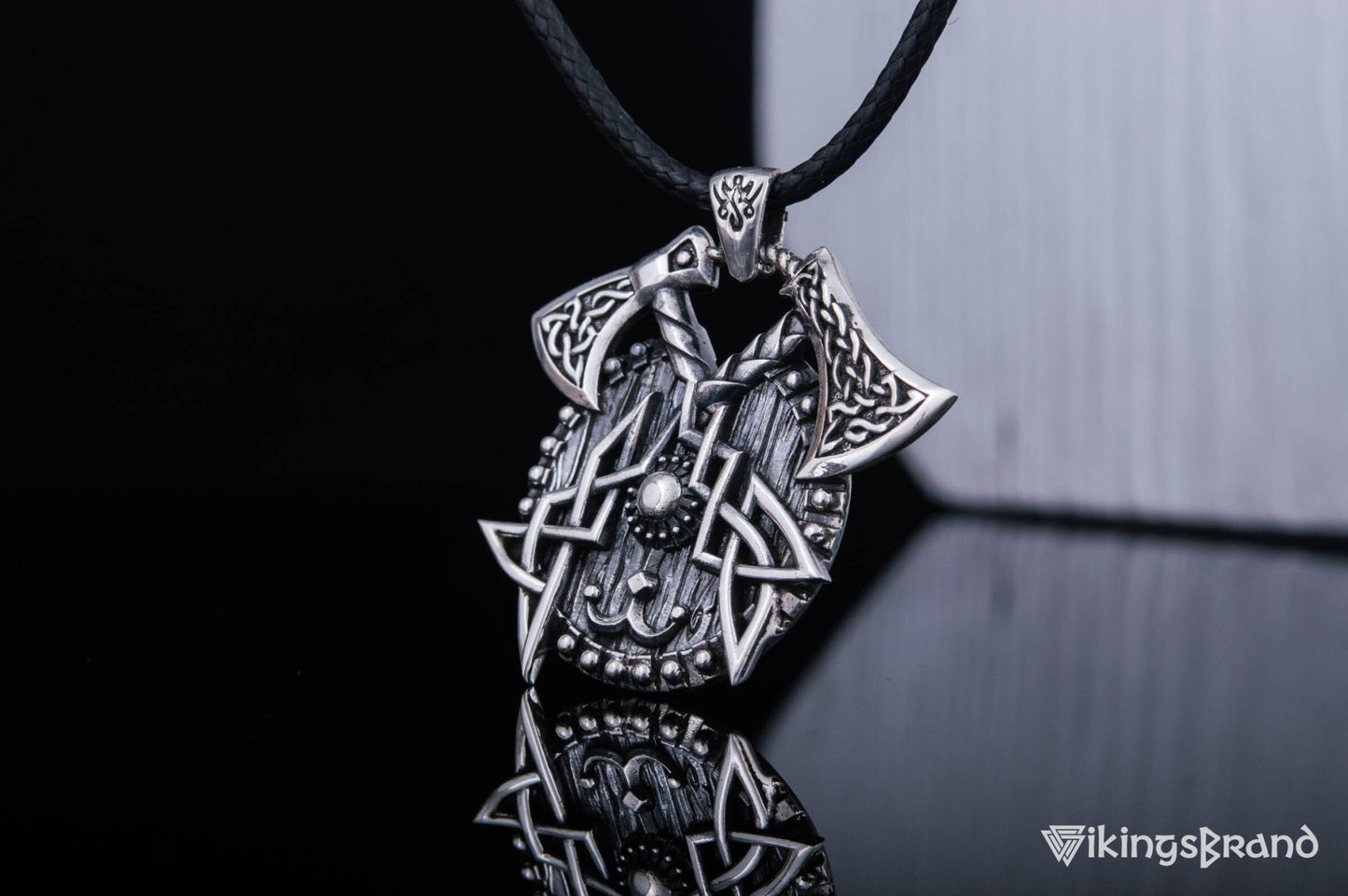 Viking Axes with Shield Sterling Silver Norse Vikings Jewelry