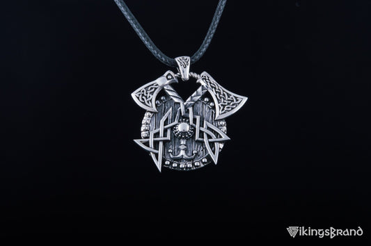 Viking Axes with Shield Sterling Silver Norse Vikings Jewelry