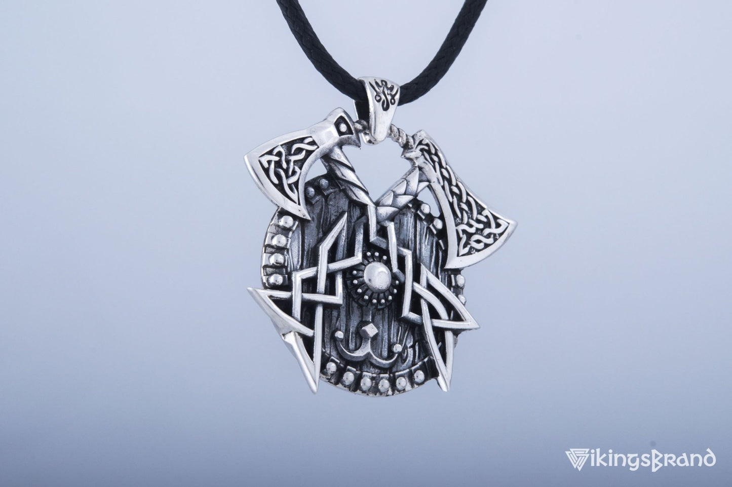 Viking Axes with Shield Sterling Silver Norse Vikings Jewelry