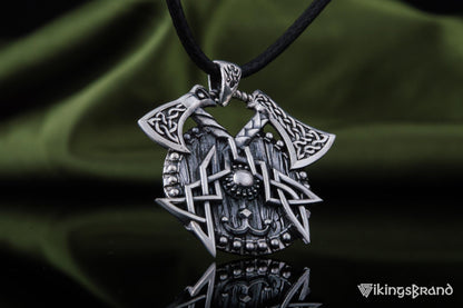 Viking Axes with Shield Sterling Silver Norse Vikings Jewelry