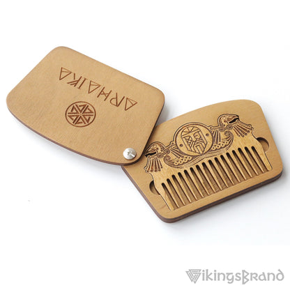 Viking Beard Comb with Odin and Huginn & Muninn