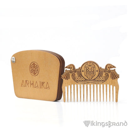 Viking Beard Comb with Odin and Huginn & Muninn