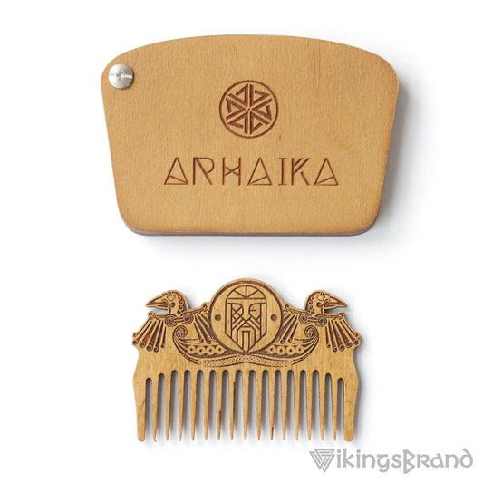 Viking Beard Comb with Odin and Huginn & Muninn
