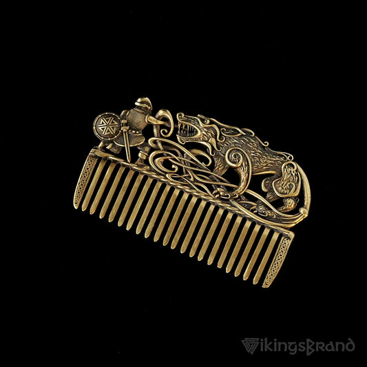 Viking Beard & Hair Brass Fenrir Comb