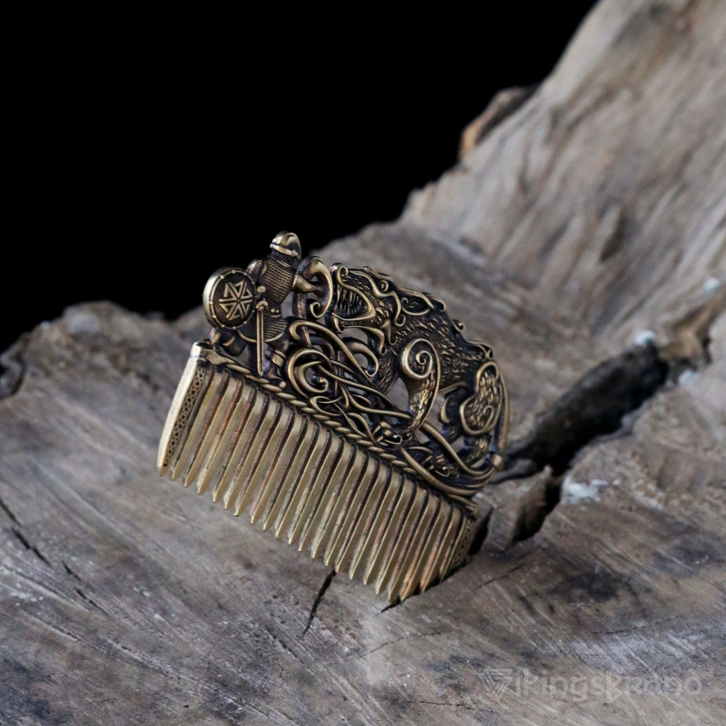 Viking Beard & Hair Brass Fenrir Comb