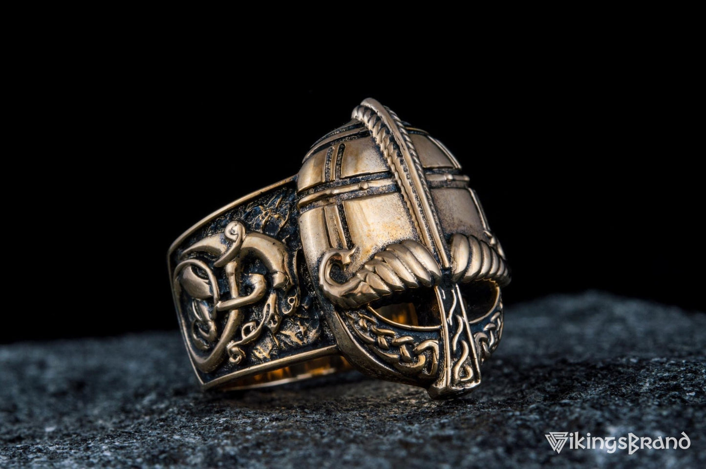 Viking Bronze Helmet Ring with Ornament Unique Vikings Jewelry