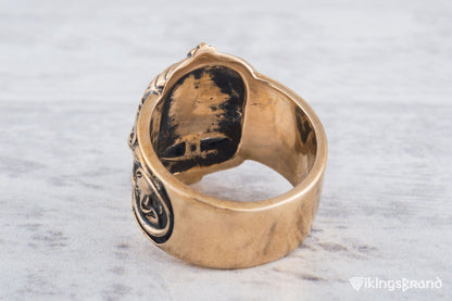Viking Bronze Helmet Ring with Ornament Unique Vikings Jewelry