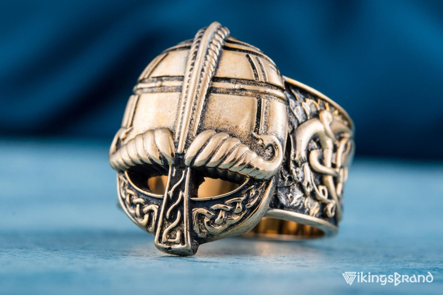 Viking Bronze Helmet Ring with Ornament Unique Vikings Jewelry