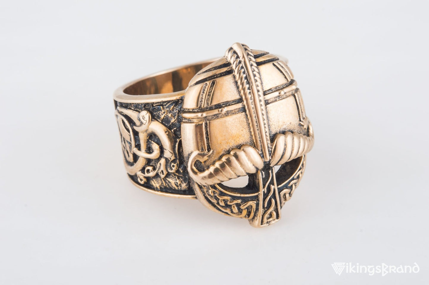 Viking Bronze Helmet Ring with Ornament Unique Vikings Jewelry