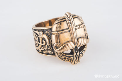 Viking Bronze Helmet Ring with Ornament Unique Vikings Jewelry
