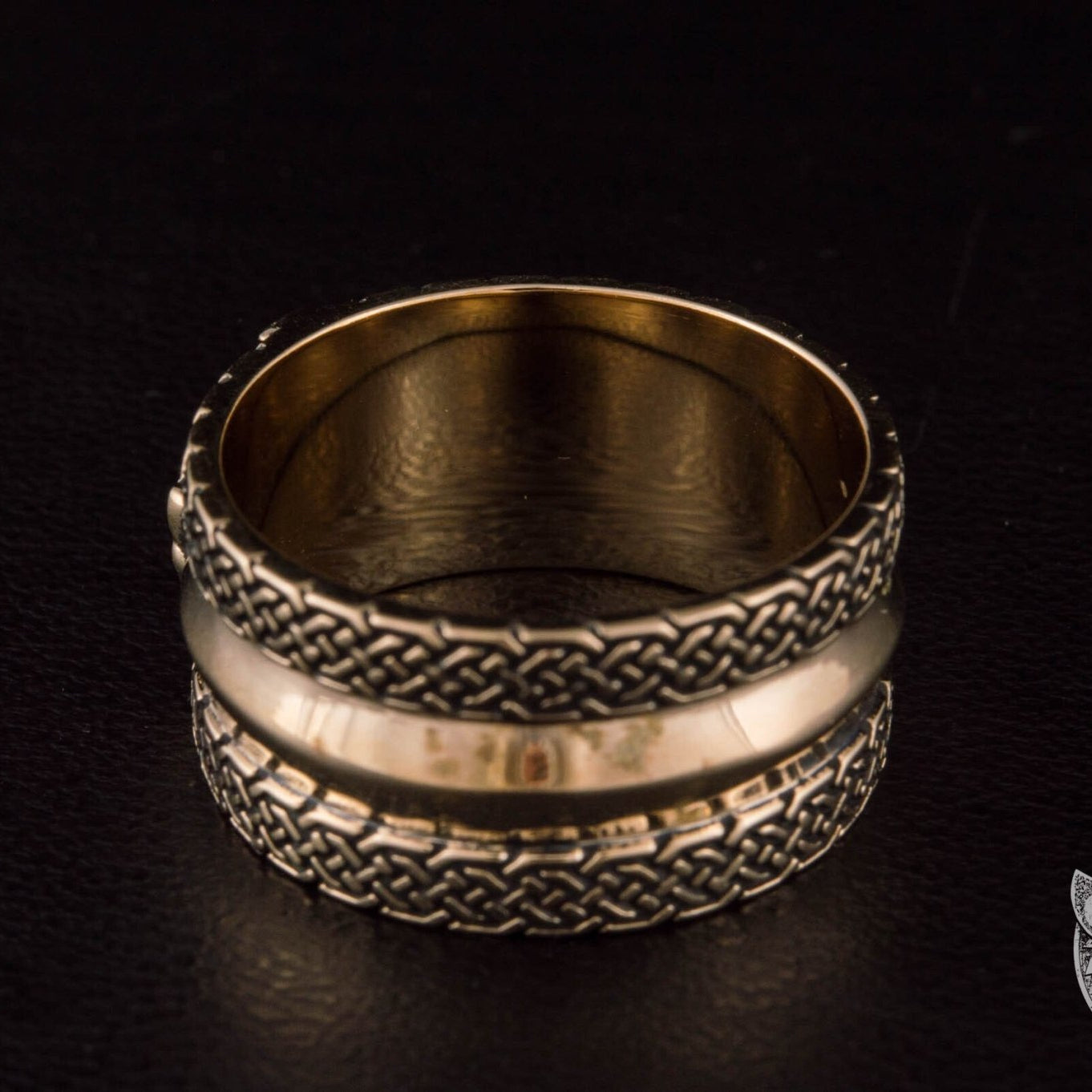 Viking Bronze Ring with Wolves and Norse Ornaments