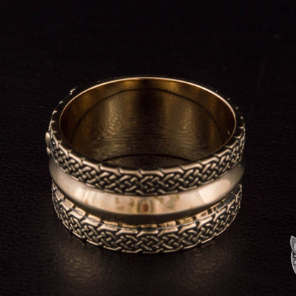 Viking Bronze Ring with Wolves and Norse Ornaments