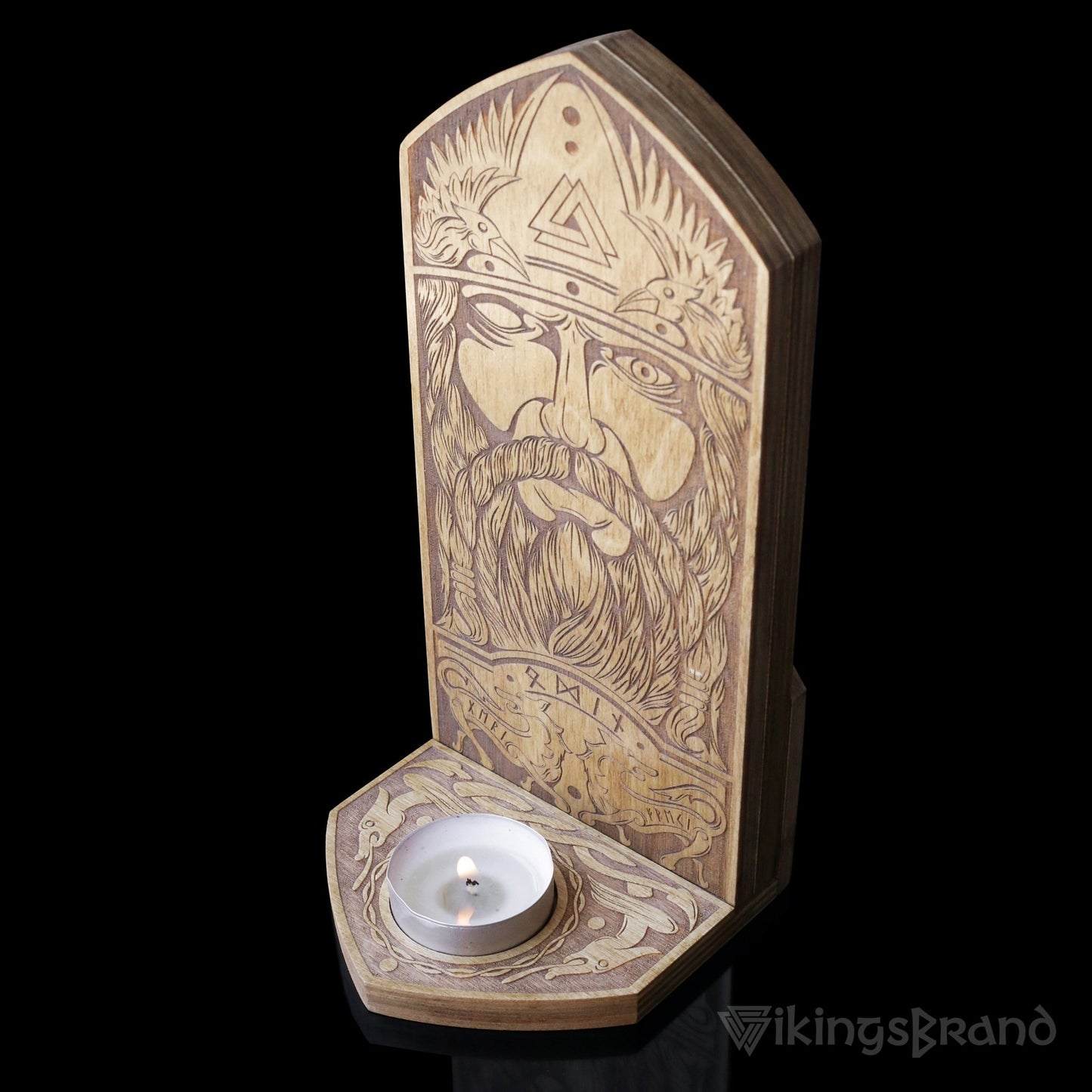 Viking Candlestick, Statue of Odin with Runes Inside