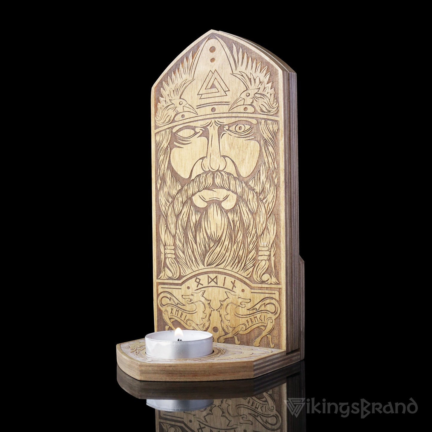 Viking Candlestick, Statue of Odin with Runes Inside