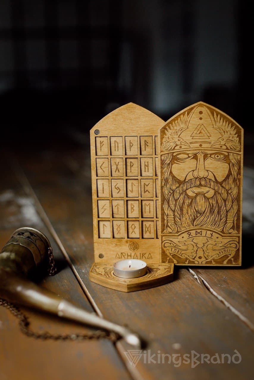 Viking Candlestick, Statue of Odin with Runes Inside