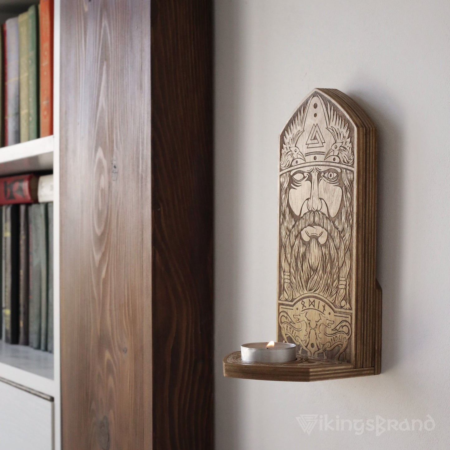 Viking Candlestick, Statue of Odin with Runes Inside