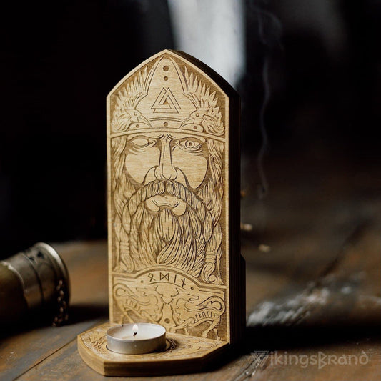 Viking Candlestick, Statue of Odin with Runes Inside