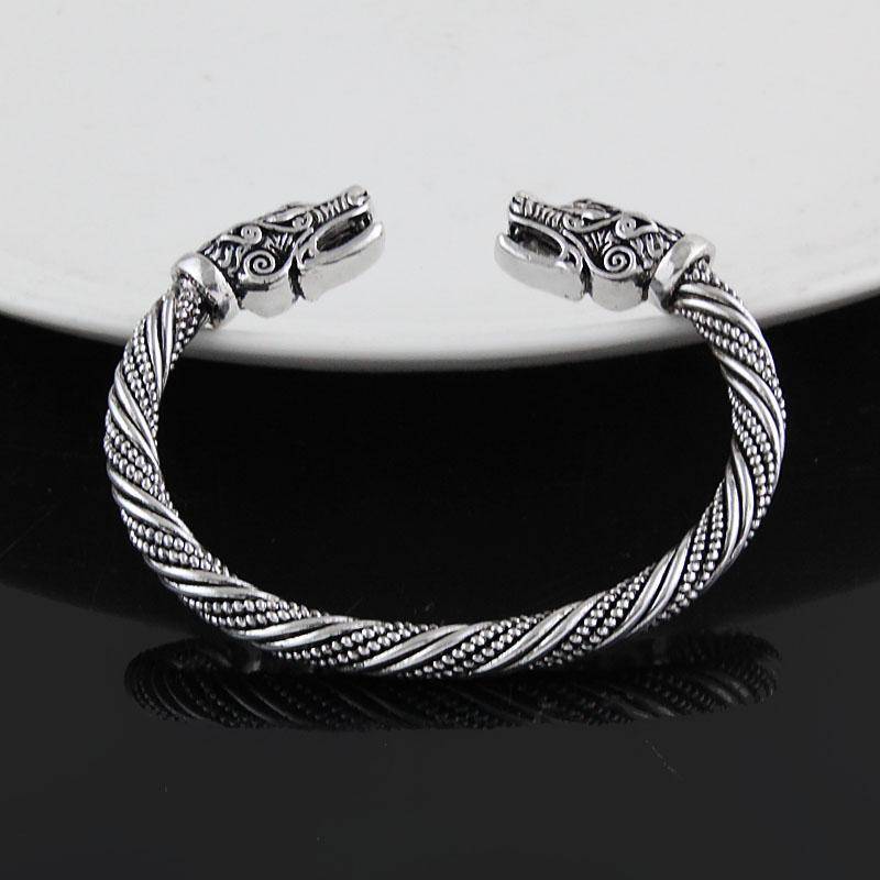 Viking Cuff Bracelet with Wolf Head - VikingsBrand