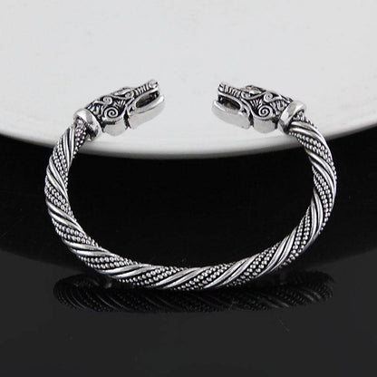 Viking Cuff Bracelet with Wolf Head - VikingsBrand