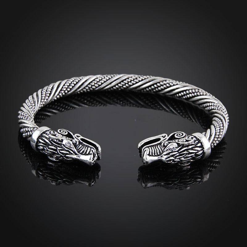 Viking Cuff Bracelet with Wolf Head - VikingsBrand