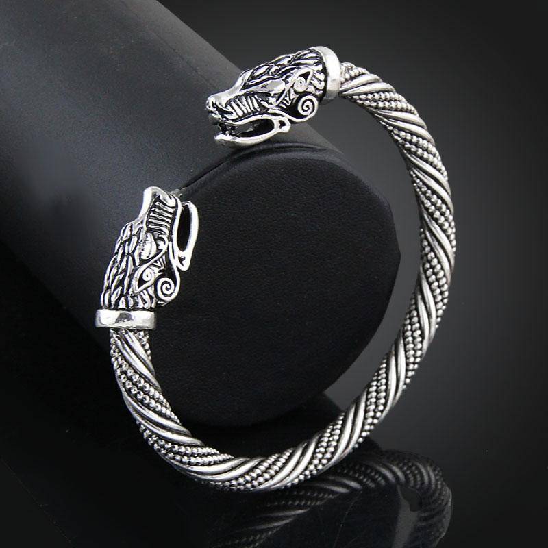 Viking Cuff Bracelet with Wolf Head - VikingsBrand