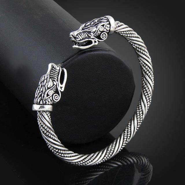 Viking Cuff Bracelet with Wolf Head - VikingsBrand