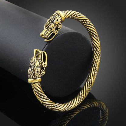 Viking Cuff Bracelet with Wolf Head - VikingsBrand