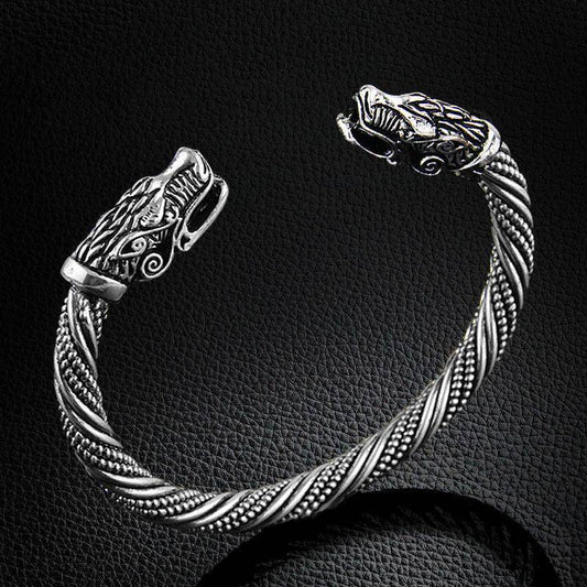Viking Cuff Bracelet with Wolf Head - VikingsBrand