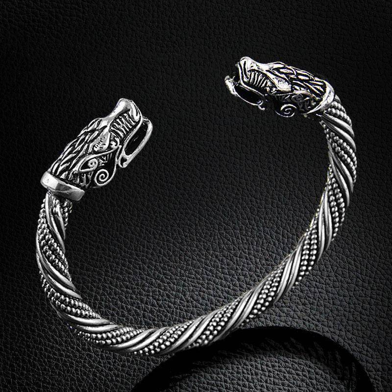 Viking Cuff Bracelet with Wolf Head - VikingsBrand