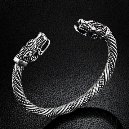 Viking Cuff Bracelet with Wolf Head - VikingsBrand