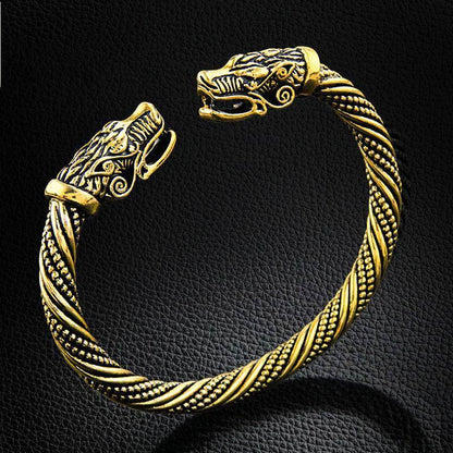 Viking Cuff Bracelet with Wolf Head - VikingsBrand