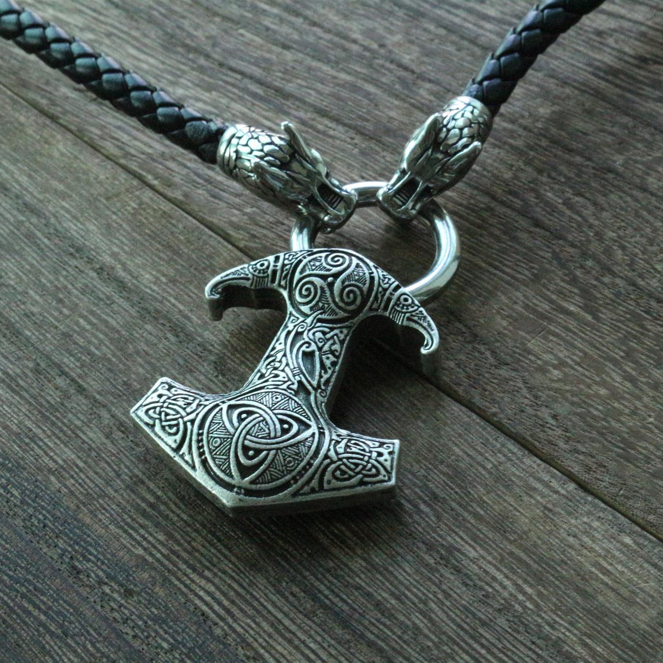 Viking Dragon Head Necklace with Thor's Hammer Pendant - VikingsBrand