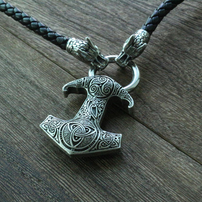 Viking Dragon Head Necklace with Thor's Hammer Pendant - VikingsBrand