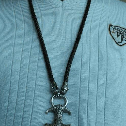 Viking Dragon Head Necklace with Thor's Hammer Pendant - VikingsBrand
