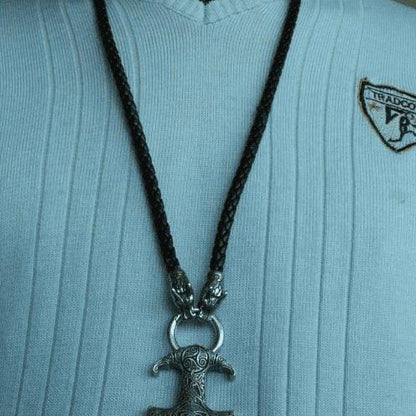 Viking Dragon Head Necklace with Thor's Hammer Pendant - VikingsBrand