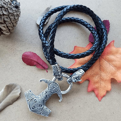 Viking Dragon Head Necklace with Thor's Hammer Pendant - VikingsBrand