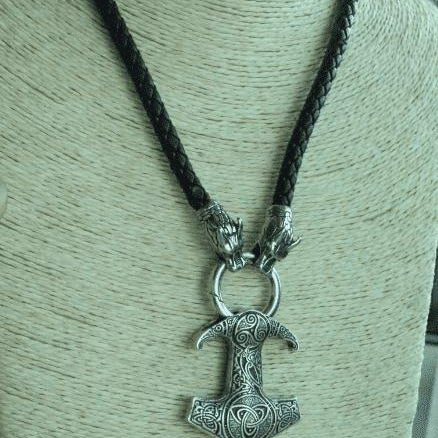 Viking Dragon Head Necklace with Thor's Hammer Pendant - VikingsBrand