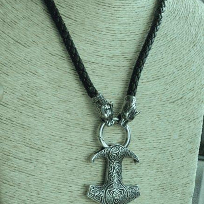 Viking Dragon Head Necklace with Thor's Hammer Pendant - VikingsBrand