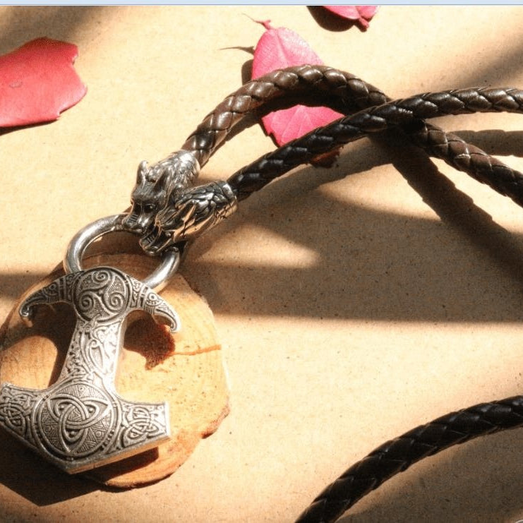 Viking Dragon Head Necklace with Thor's Hammer Pendant - VikingsBrand