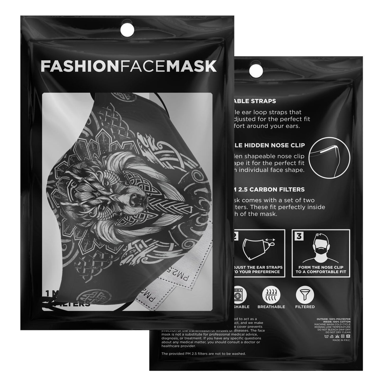 Viking Face Mask Cover with Wolf Head