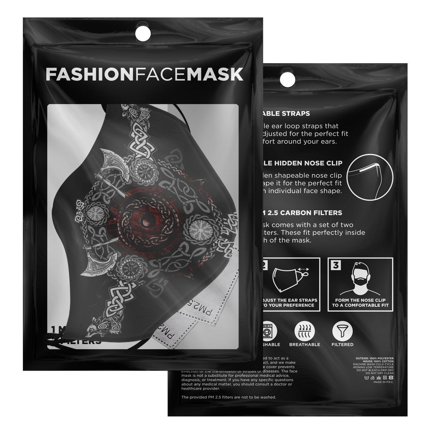 Viking Face Mask Cover with Wolf Heads & Axes