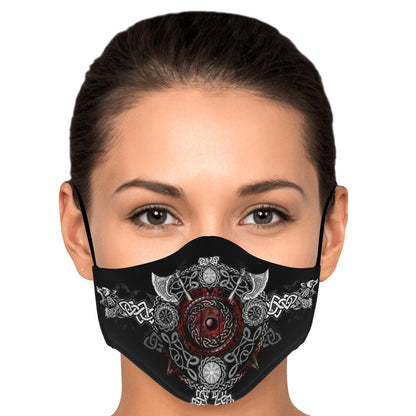 Viking Face Mask Cover with Wolf Heads & Axes